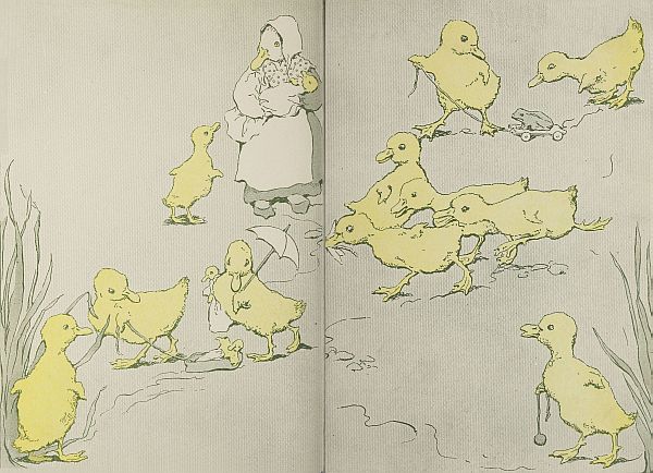 Endpapers Mother Duck and ducklings