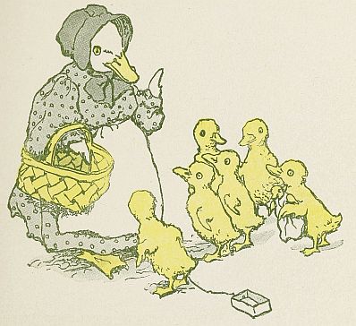 Mother Duck talking to ducklings