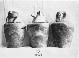 Image not available: 2. Three Canopic Jars in Pottery
