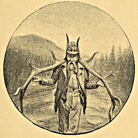Hunter carrying stag horns