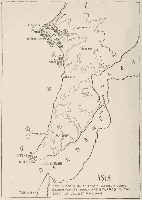 Map of Gallipoli showing the position of various illustrations