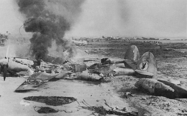 LOCKHEED P-38 after Japanese raid on Tacloban airstrip.