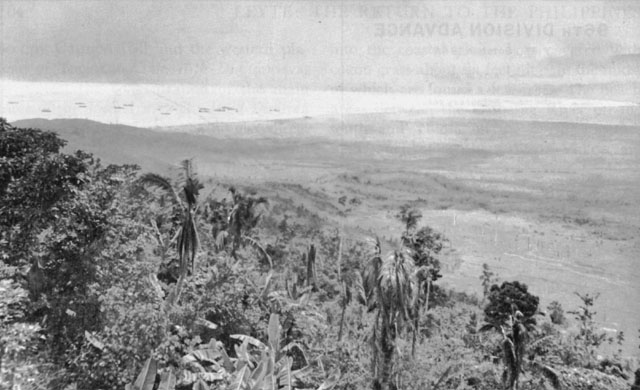 LANDING AREAS AND LEYTE VALLEY as seen from a captured Japanese observation post on Catmon Hill.