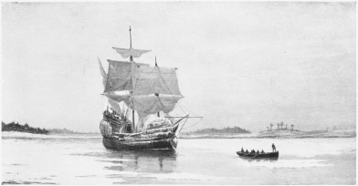 THE “MAYFLOWER” IN PLYMOUTH HARBOR.

Copyright by A. S. Burbank.

FROM THE PAINTING BY W. F. HALSALL, IN PILGRIM HALL.