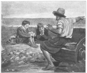 The boyhood of Raleigh. As he listens to the sailor’s
tale of the land beyond the sea, Raleigh resolves to win it for England
when he is a man.

From the painting by J. E. Millais