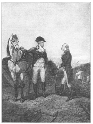 The first meeting between Washington and Hamilton.

{306}From an old print