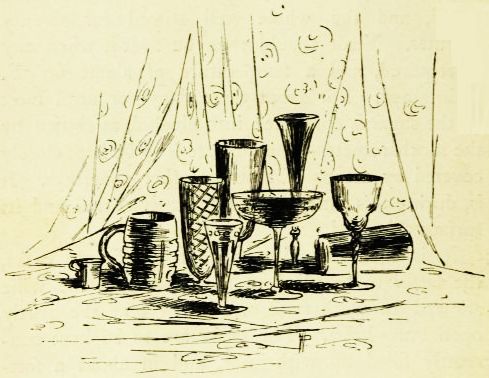 drawing of goblets, steins, tumblers, etc.