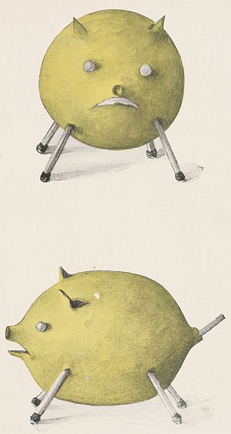 two lemon pigs, one facing, one sideways
