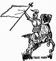 Trade mark: knight on horse carrying large flag