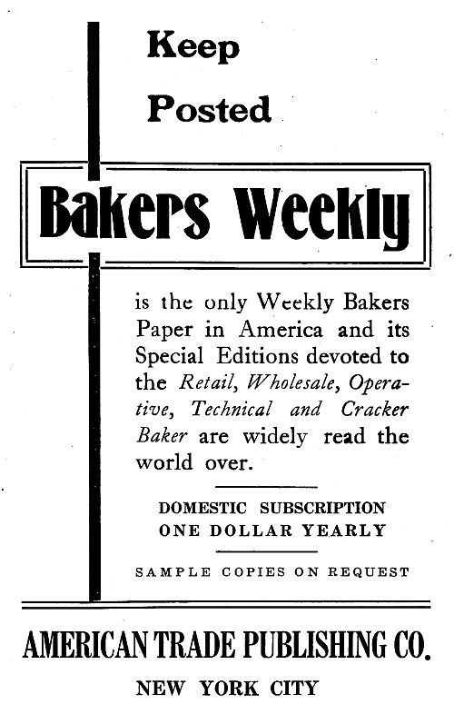 Keep Posted Baker's Weekly; Amrican Trade Publishing, Company New York City ad