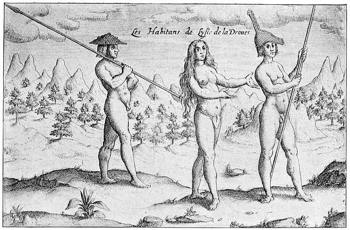 Inhabitants of the Ladrones Islands; from T. de Bry’s Peregrinationes, (Amsterdame, 1602)