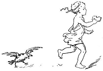 crow chasing toddler