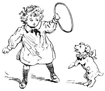 Girl holding hoop for dog