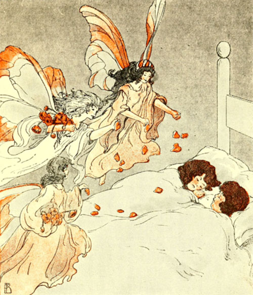 sleep fairies sprinkling sleep flowers on girls