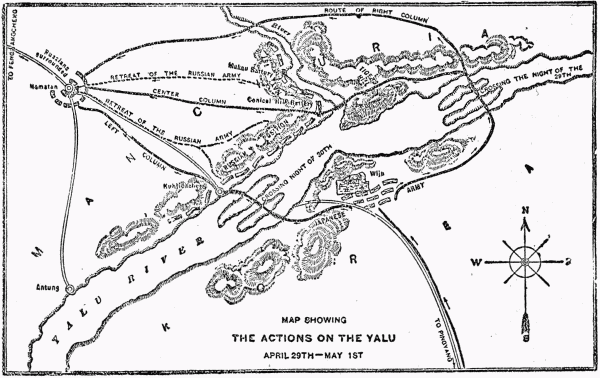 MAP SHOWING THE ACTIONS ON THE YALU APRIL 29TH-MAY 1ST.