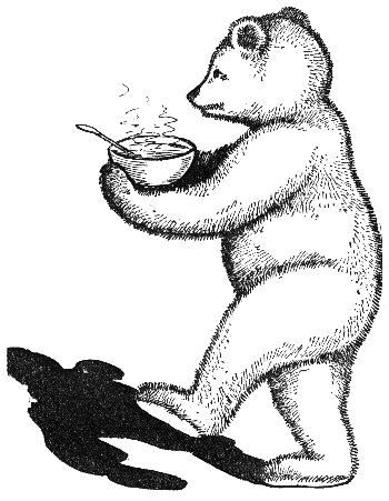 bear carrying bowl of hot porridge