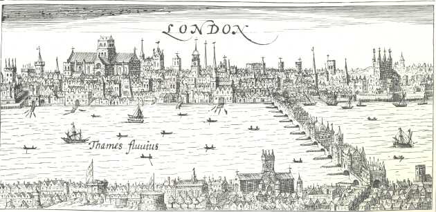 London in the year 1610, showing the Globe Theatre in the
Foreground
