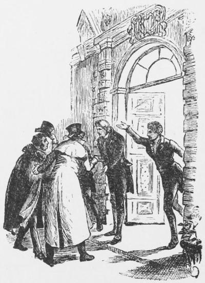 A scene of a host welcoming guests at his door
