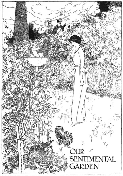Woman and dog in garden