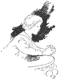 child leaning over