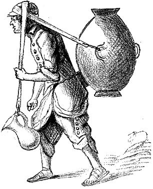 man carrying very large urn and a pitcher