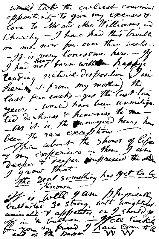 One page of a hand written letter from Whitman to Mr. R. Pearsall Smith, Mar. 4, 1884.