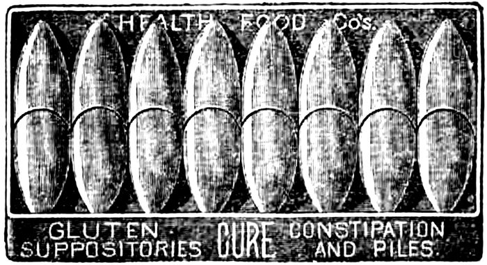 HEALTH FOOD CO’s. GLUTEN SUPPOSITORIES CURE CONSTIPATION AND PILES.