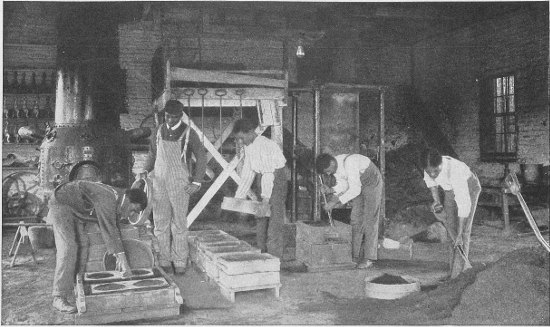 STUDENTS AT WORK IN THE SCHOOL'S FOUNDRY