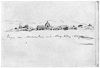 Rizal’s parting view of Manila. A pencil sketch by himself.