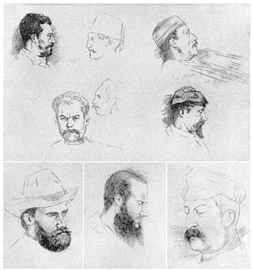Studies of passengers on the French mail steamer.