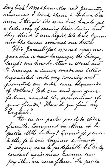 Facsimile of parts of a trilingual letter written by Rizal in Dapitan.