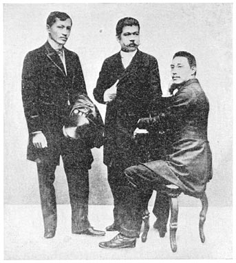 Staff of “La Solidaridad.” José Rizal, Marcelo H. de Pilar, Mariano Ponce.
