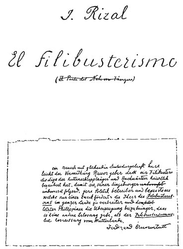 Facsimile of the first page of the MS. of “El Filibusterismo.”