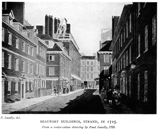 Beaufort Buildings, Strand, in 1725
