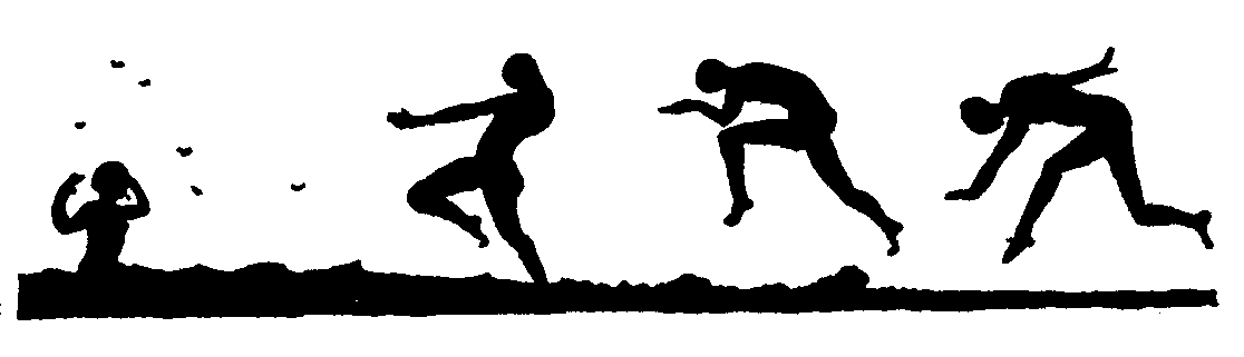 Cartwheeling figures silhouetted