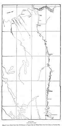 Map of Canoe Route from Lake Michikamau to Ungava Bay and Sledge Route from Fort Chimo to Nachvak Bay