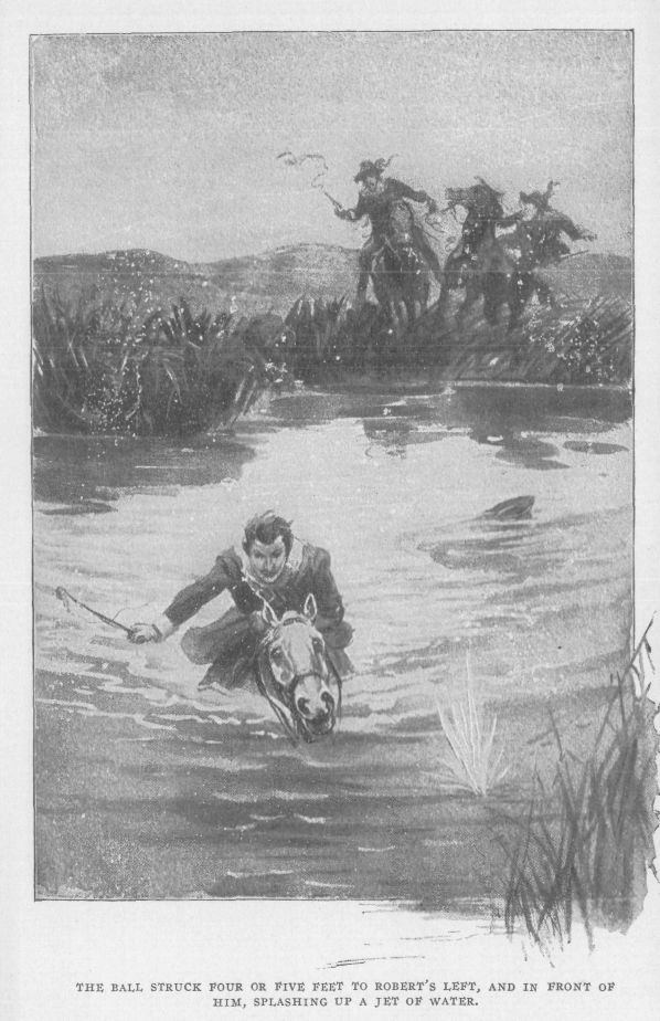 Illustration: The ball struck    four or five feet to Robert's left, and in front of him, splashing up a jet of water