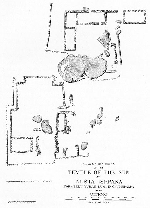 Plan of the Ruins of the Temple of the Sun at Ñusta Isppana Formerly Yurak Rumi in Chuquipalpa Near Uiticos