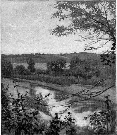 VIEW FROM THE HILL ABOVE SANGAMON RIVER, LOOKING TOWARD THE SITE OF NEW SALEM.