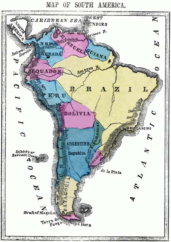 Flat map of South America.