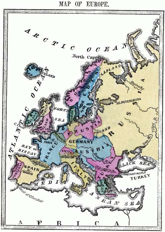 Flat map of Europe.