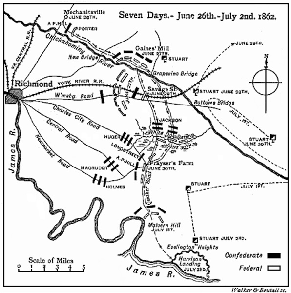 [Illustration: Map of troop positions for the Seven Days - June 26th to July 2nd, 1862.]