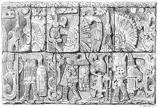 Bas-relief aan de Kaatsbaan te Chichen-Itza.