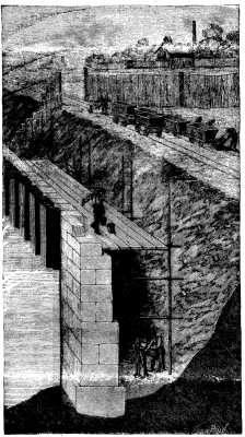  FIG. 1.—CONSTRUCTION OF A DOCK WALL BEHIND PAPONOTS IRON PILE PLANKS.