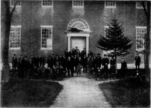 'THE OLD BRICK ACADEMY,' PHILLIPS ACADEMY, ANDOVER, MASSACHUSETTS, WITH THE CLASS OF 1861 IN FRONT.