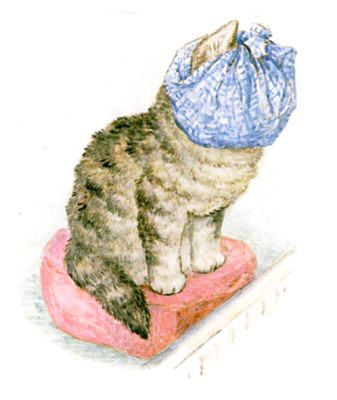 Miss Moppet ties up her head in a duster, and sits before the fire.