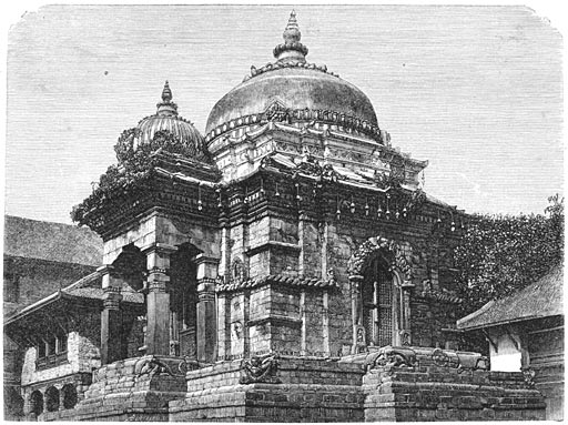 Steenen tempel te Khatmandoe.