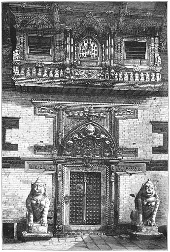 Bronzen poort van het koninklijk paleis te Patan.