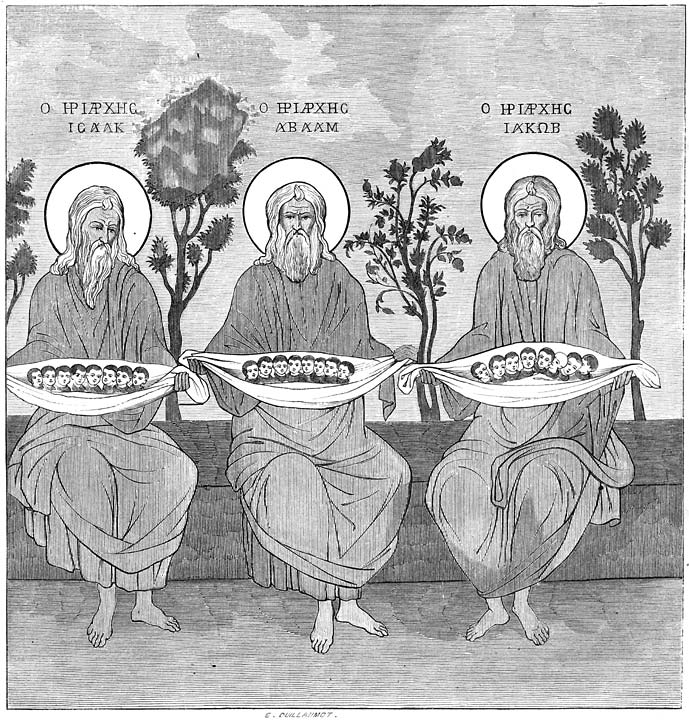De drie patriarchen; schilderij in de trapeza te Laura.