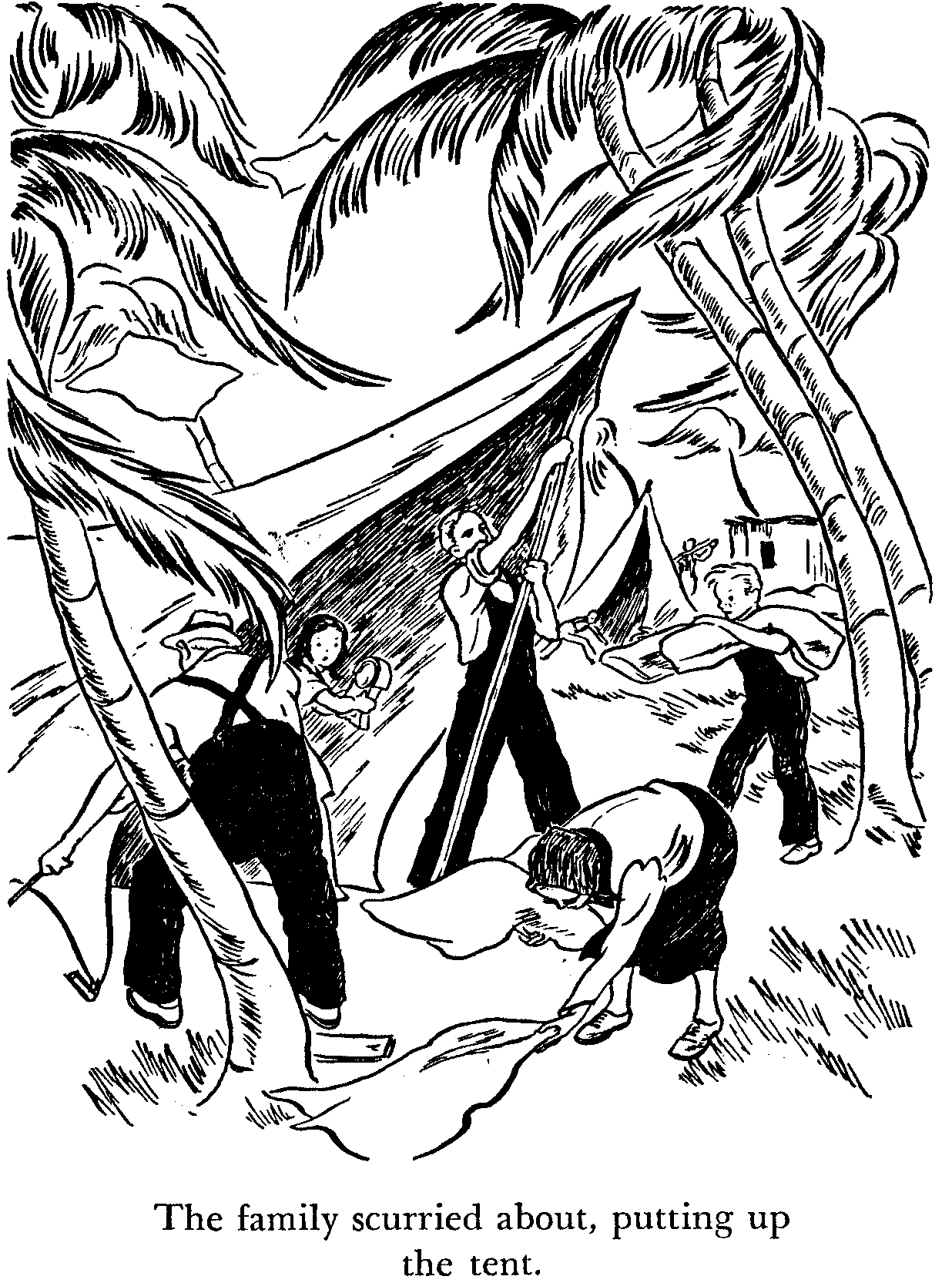 Illustration: Putting up the tent